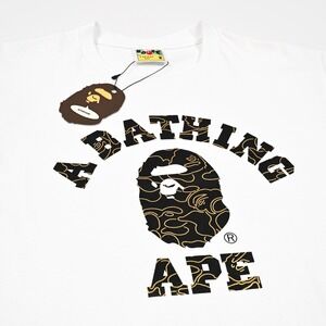 BAPE A Bathing Ape White Short Sleeve Tee with Camo Gold Ape Graphic Medium NWT